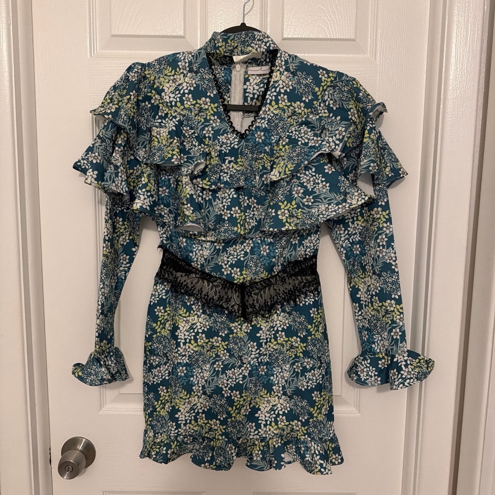 Floral Ruffle Dress in Blue and Green